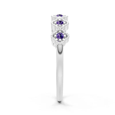 Dainty Floral Cluster 7-Stone Half Band – Round