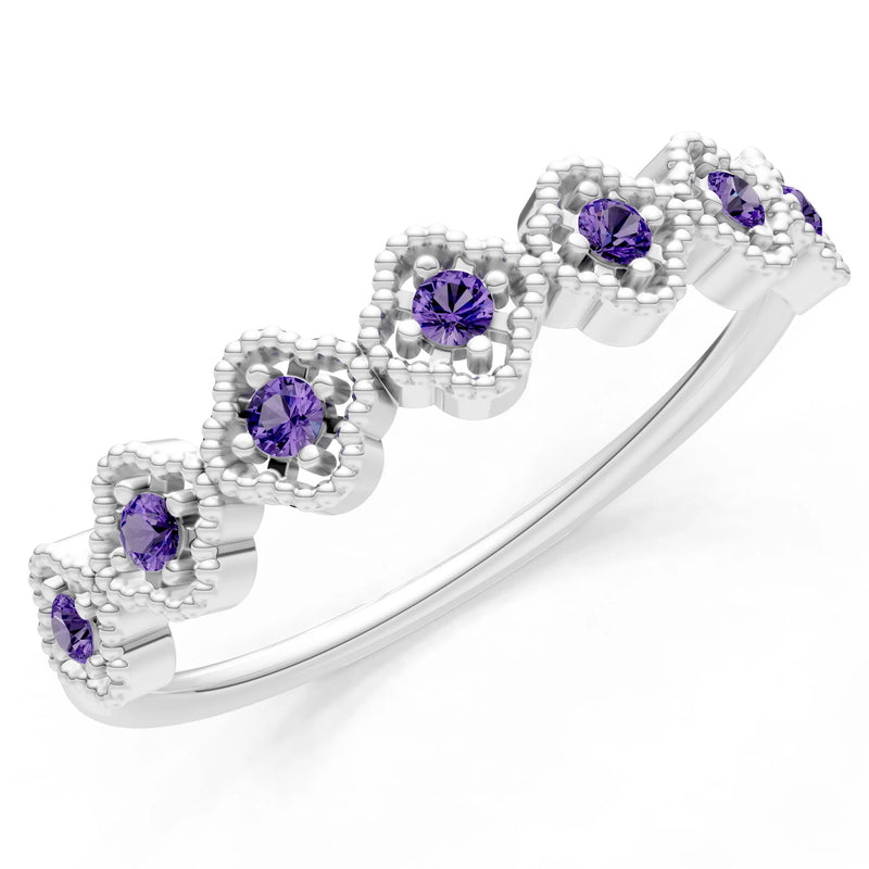 Dainty Floral Cluster 7-Stone Half Band – Round