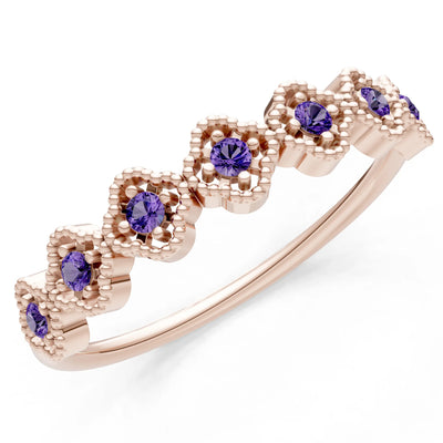 Dainty Floral Cluster 7-Stone Half Band – Round