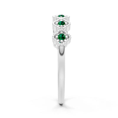 Dainty Floral Cluster 7-Stone Half Band – Round