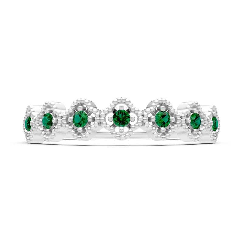 Emerald Dainty Floral Cluster 7-Stone Half Band – Round