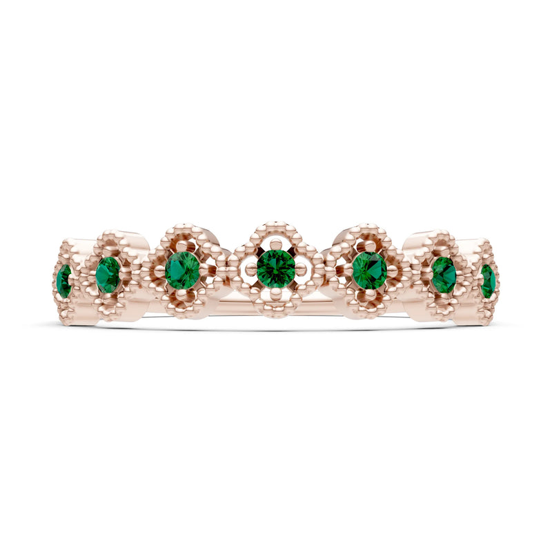 Emerald Dainty Floral Cluster 7-Stone Half Band – Round
