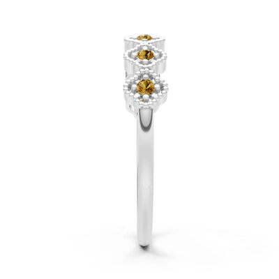 Dainty Floral Cluster 7-Stone Half Band – Round