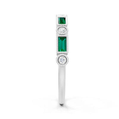 Dainty Alternating Gemstone Band - Baguette & Round