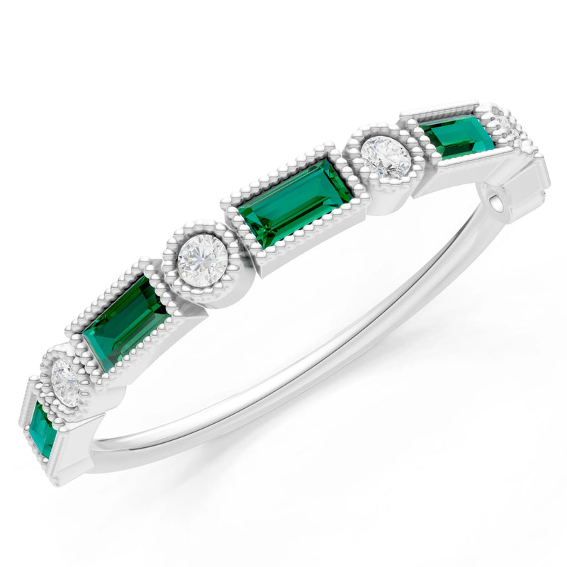 Dainty Alternating Gemstone Band - Baguette & Round