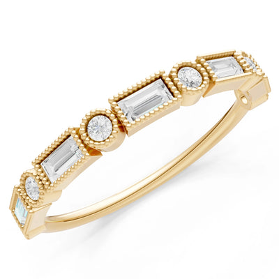 Dainty Alternating Gemstone Band - Baguette & Round