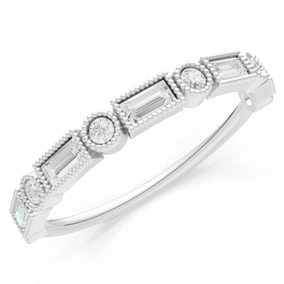 Dainty Alternating Gemstone Band - Baguette & Round