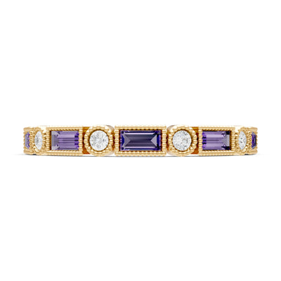 Dainty Alternating Gemstone Band - Baguette & Round