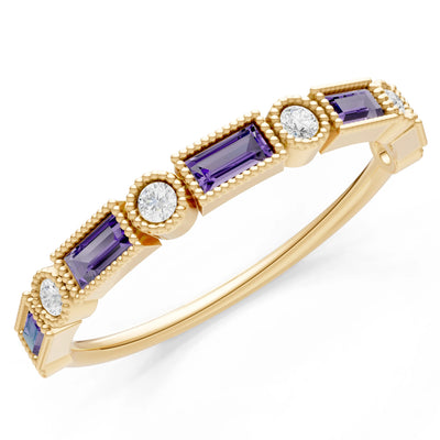 Dainty Alternating Gemstone Band - Baguette & Round