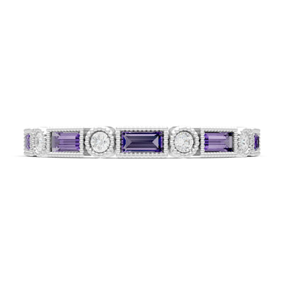 Dainty Alternating Gemstone Band - Baguette & Round