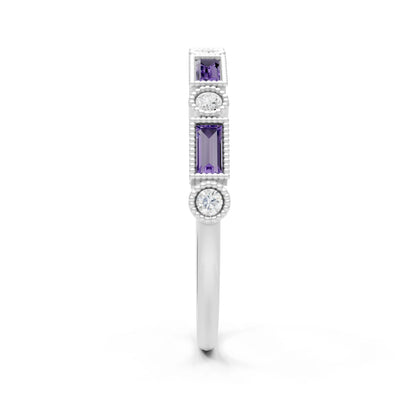 Dainty Alternating Gemstone Band - Baguette & Round