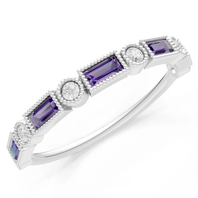Dainty Alternating Gemstone Band - Baguette & Round