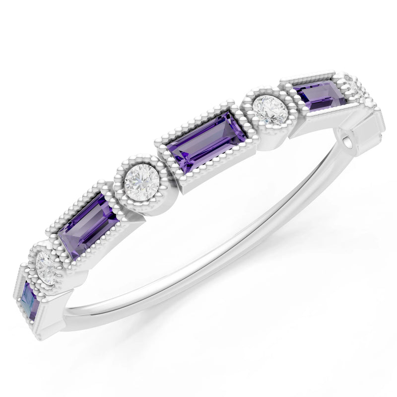 Dainty Alternating Gemstone Band - Baguette & Round