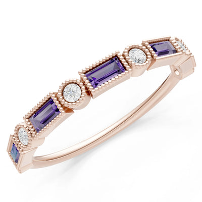 Dainty Alternating Gemstone Band - Baguette & Round