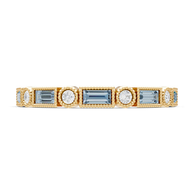 Aquamarine Dainty Alternating Gemstone Band - Baguette & Round