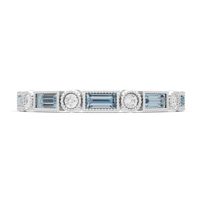 Aquamarine Dainty Alternating Gemstone Band - Baguette & Round