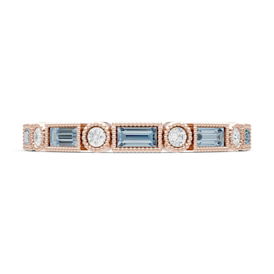 Aquamarine Dainty Alternating Gemstone Band - Baguette & Round