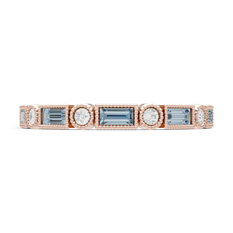 Aquamarine Dainty Alternating Gemstone Band - Baguette & Round