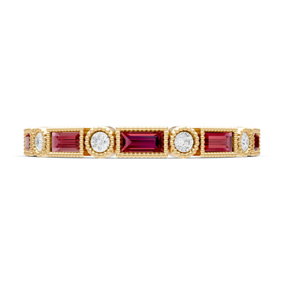 Dainty Alternating Gemstone Band - Baguette & Round