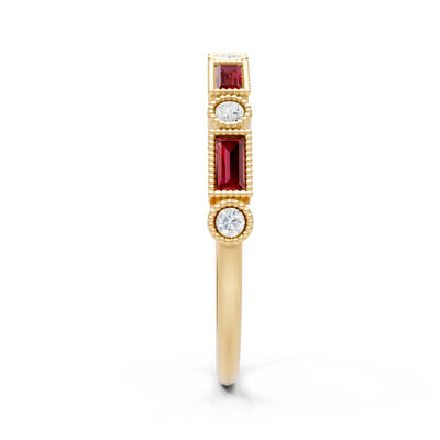 Dainty Alternating Gemstone Band - Baguette & Round