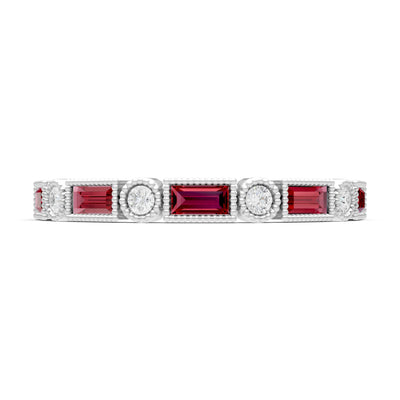 Dainty Alternating Gemstone Band - Baguette & Round