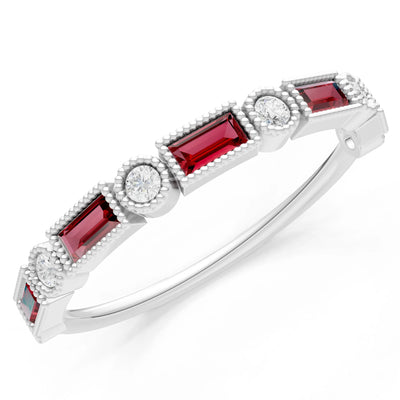 Dainty Alternating Gemstone Band - Baguette & Round