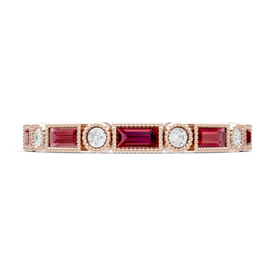 Dainty Alternating Gemstone Band - Baguette & Round