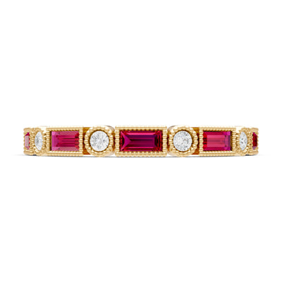 Dainty Alternating Gemstone Band - Baguette & Round