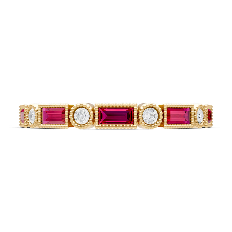 Dainty Alternating Gemstone Band - Baguette & Round