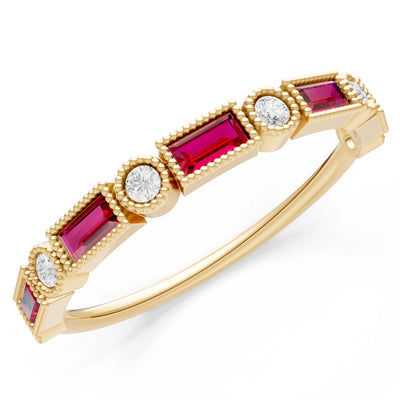 Dainty Alternating Gemstone Band - Baguette & Round