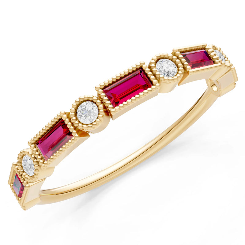 Dainty Alternating Gemstone Band - Baguette & Round