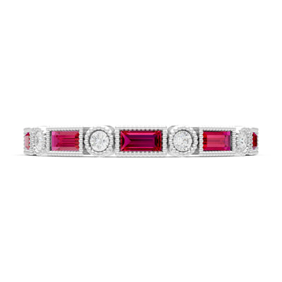 Dainty Alternating Gemstone Band - Baguette & Round
