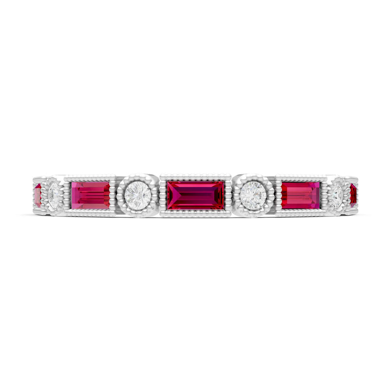Dainty Alternating Gemstone Band - Baguette & Round