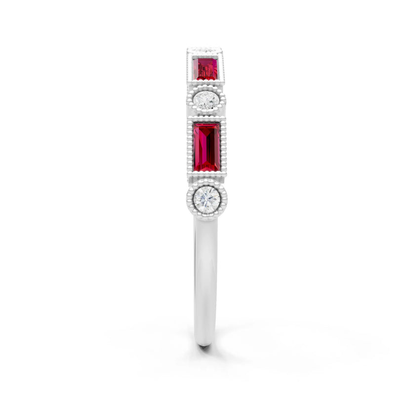 Dainty Alternating Gemstone Band - Baguette & Round
