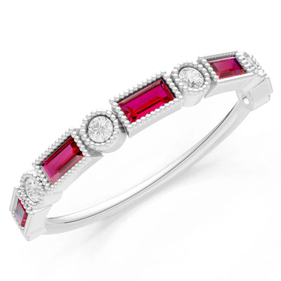 Dainty Alternating Gemstone Band - Baguette & Round