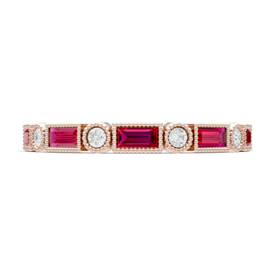 Dainty Alternating Gemstone Band - Baguette & Round