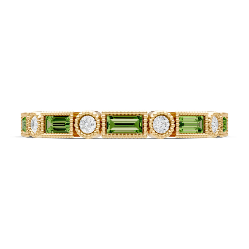 Peridot Dainty Alternating Gemstone Band - Baguette & Round