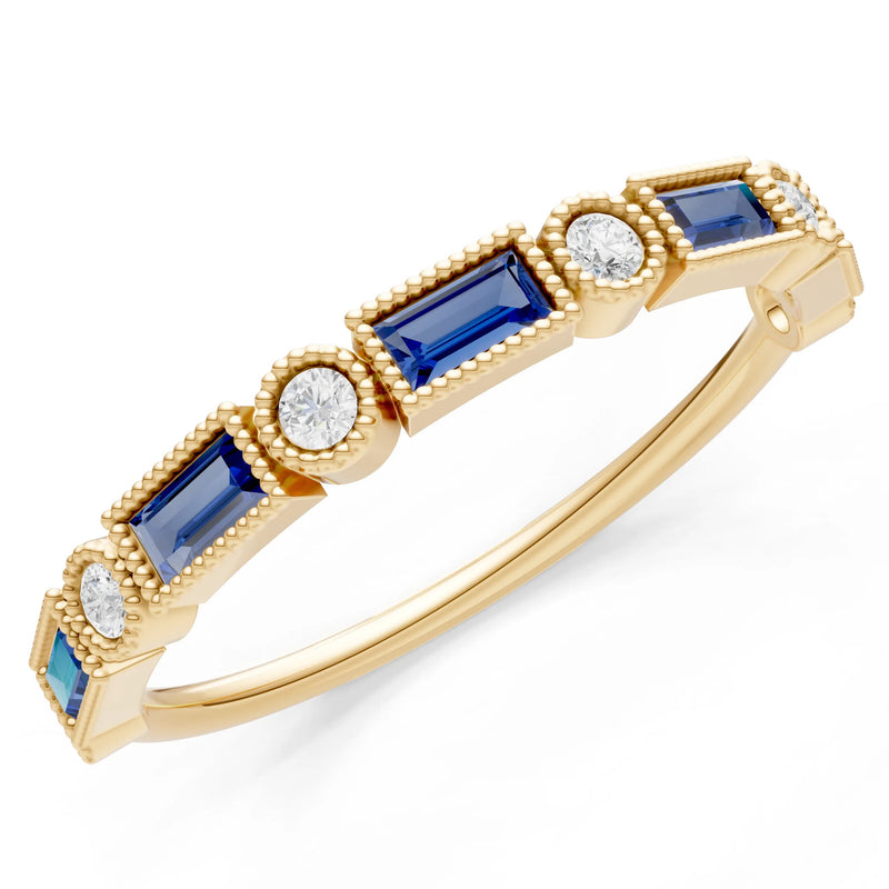 Dainty Alternating Gemstone Band - Baguette & Round