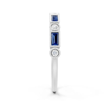 Dainty Alternating Gemstone Band - Baguette & Round