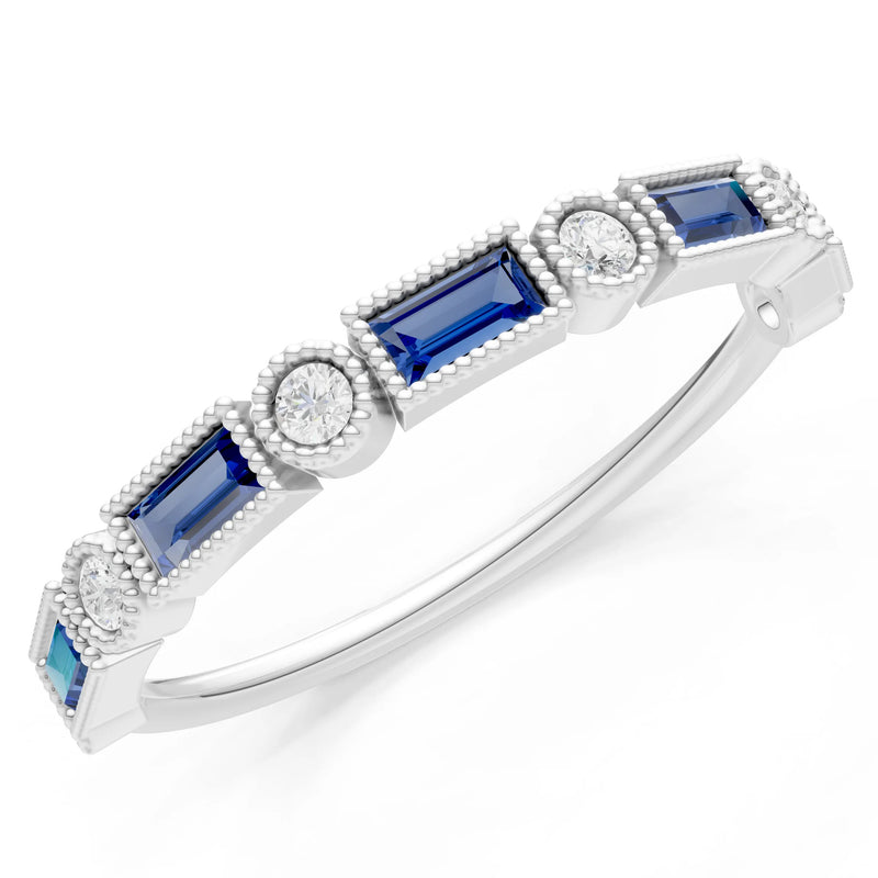 Dainty Alternating Gemstone Band - Baguette & Round