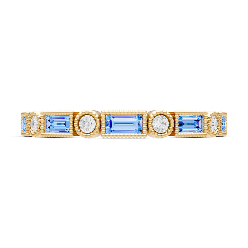 Swiss Blue Topaz Dainty Alternating Gemstone Band - Baguette & Round