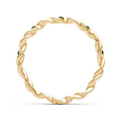 Emerald Dainty Rope Twist Gemstone Band