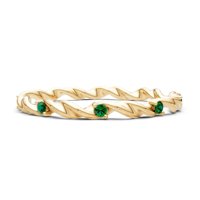 Emerald Dainty Rope Twist Gemstone Band