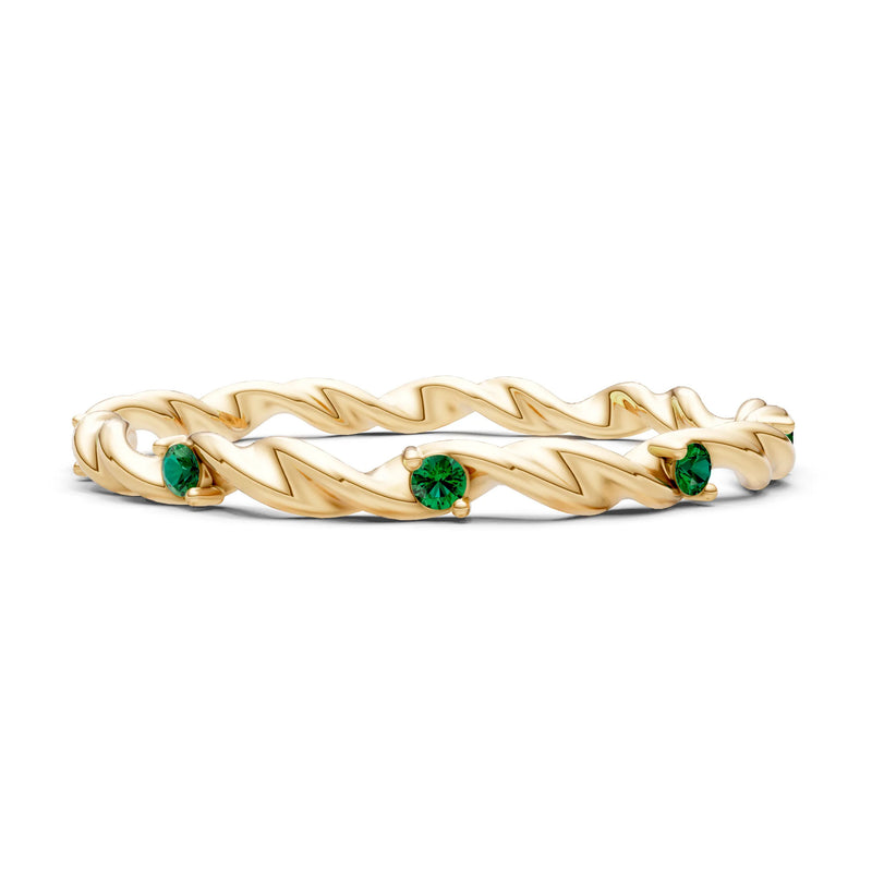Emerald Dainty Rope Twist Gemstone Band