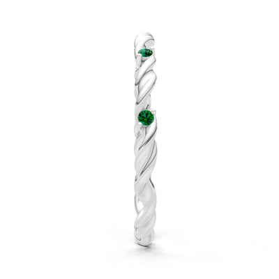 Emerald Dainty Rope Twist Gemstone Band