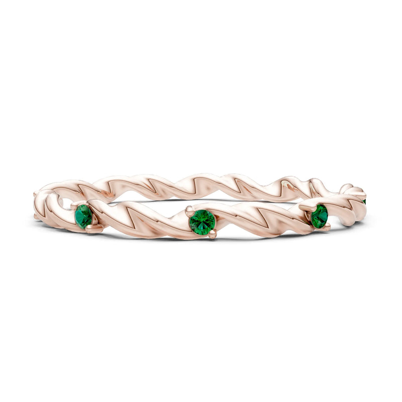 Emerald Dainty Rope Twist Gemstone Band