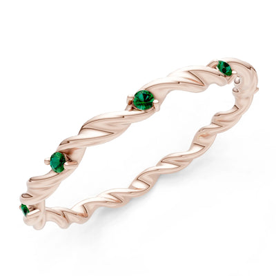 Emerald Dainty Rope Twist Gemstone Band