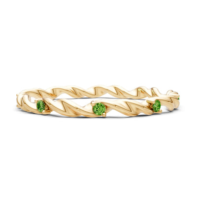 Peridot Dainty Rope Twist Gemstone Band – Round