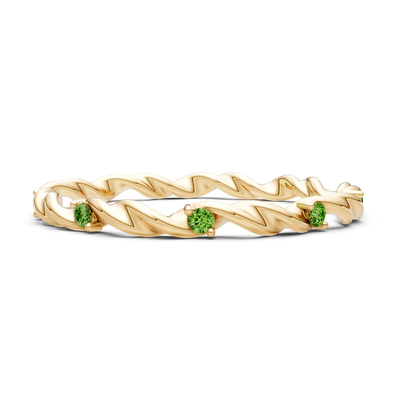 Peridot Dainty Rope Twist Gemstone Band – Round