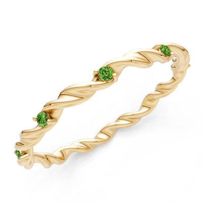 Peridot Dainty Rope Twist Gemstone Band – Round